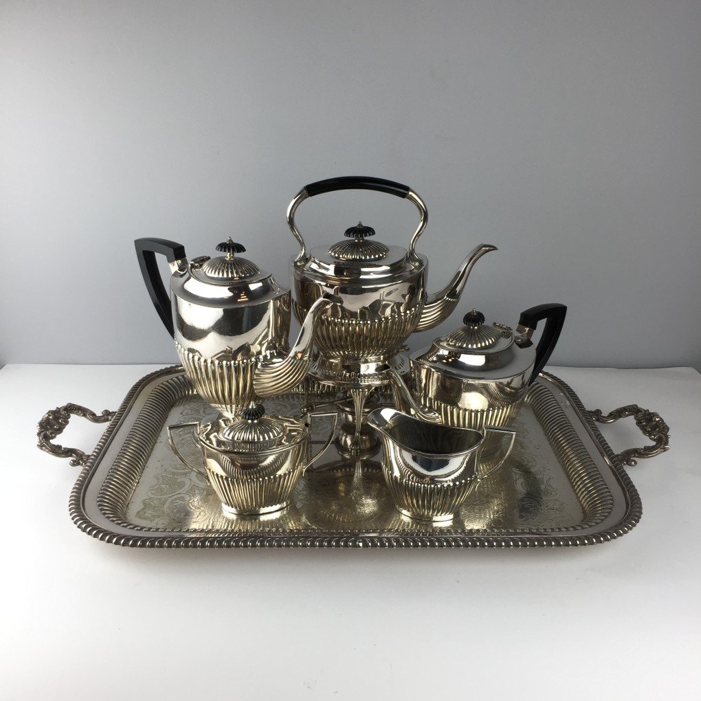 Juego de té y café en metal plateado