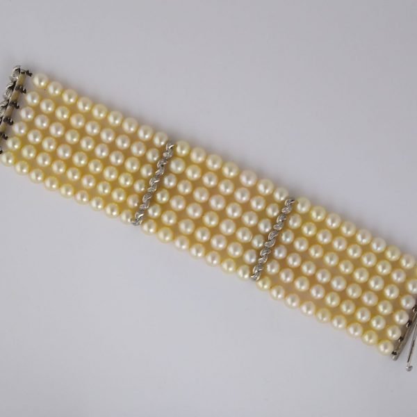Pulsera perlas, oro 18 K y brillantes