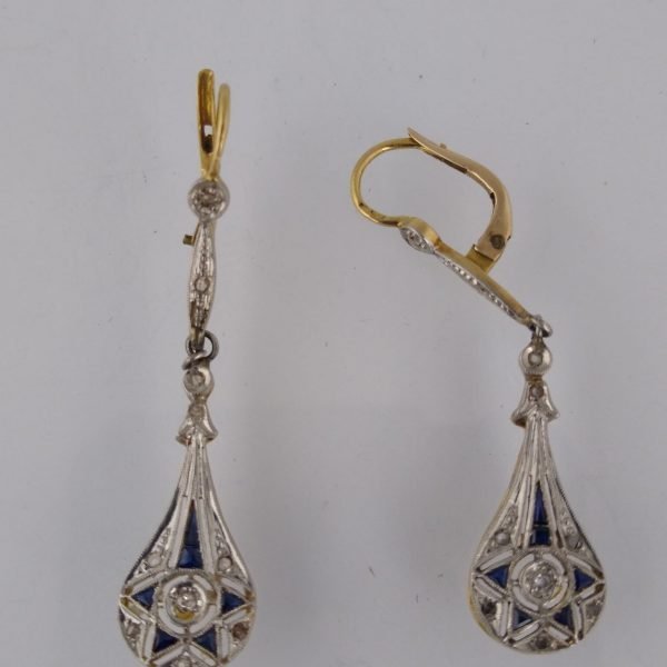 Caravanas oro 18 K, brillantes y zafiros