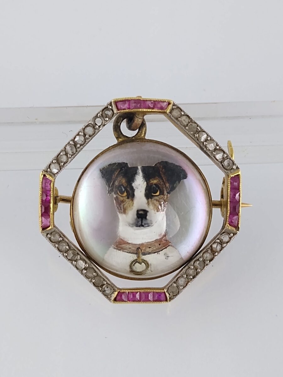 Prendedor oro, diamantes y rubíes