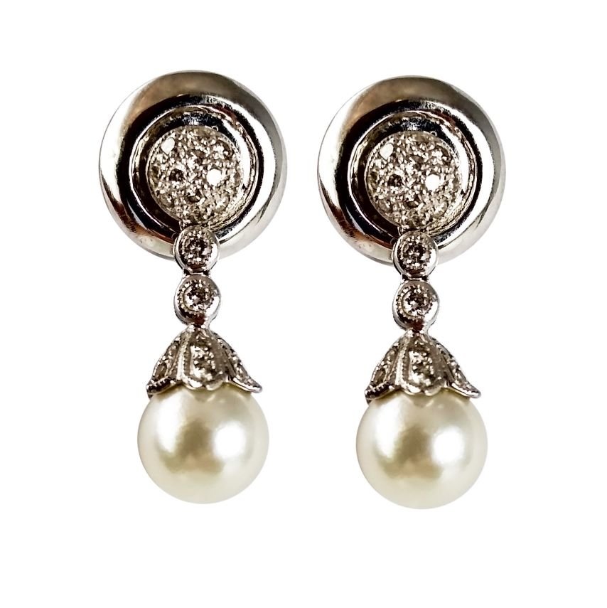 Caravanas oro 18 K, perlas y brillantes