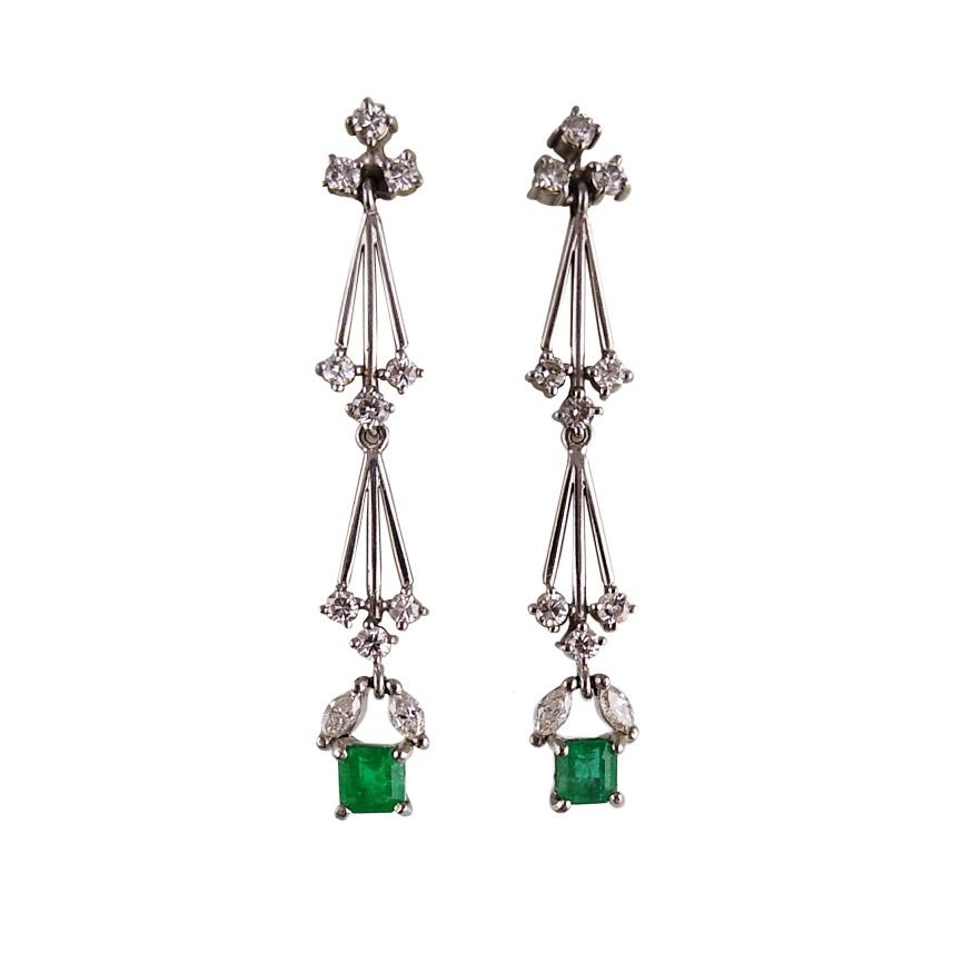 Caravanas oro 18 K, esmeraldas, brillantes y diamantes