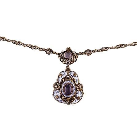 Collar s. XIX plata vermeil, perlas, esmalte y amatistas