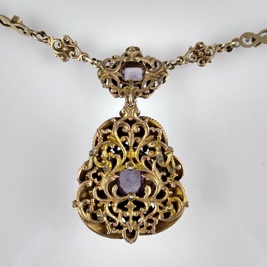 Collar s. XIX plata vermeil, perlas, esmalte y amatistas - Imagen 2