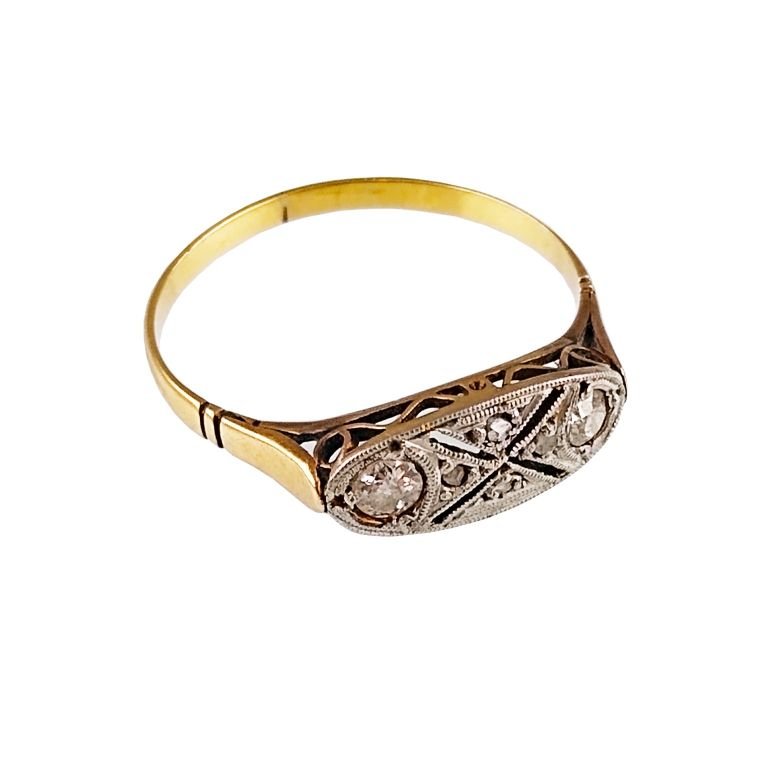 Anillo art decó oro 18 K, brillantes y diamantes