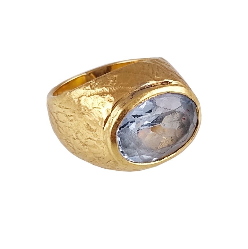 Anillo oro 18 K y piedra color celeste