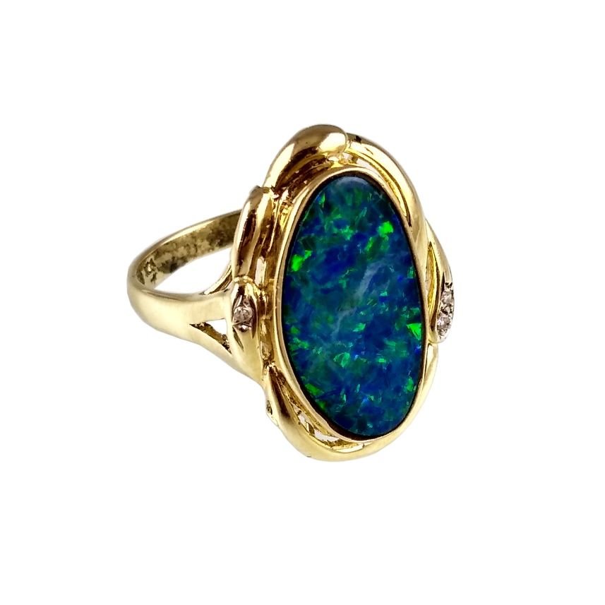 Anillo oro 18 K, ópalo y brillantes