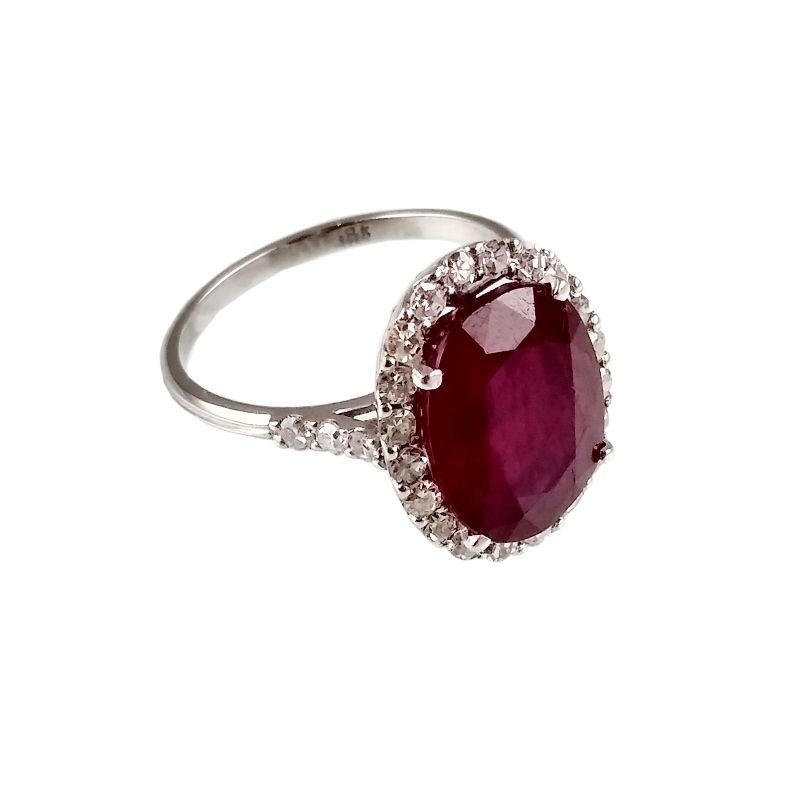 Anillo oro 18 K, rubí y brillantes