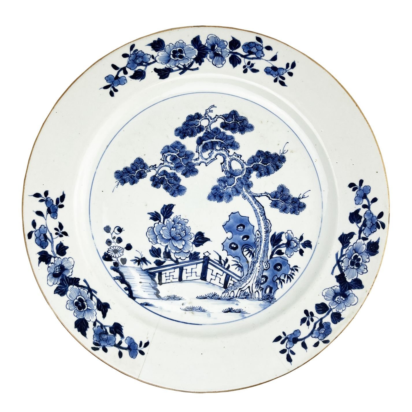 Plato chino en porcelana azul y blanca