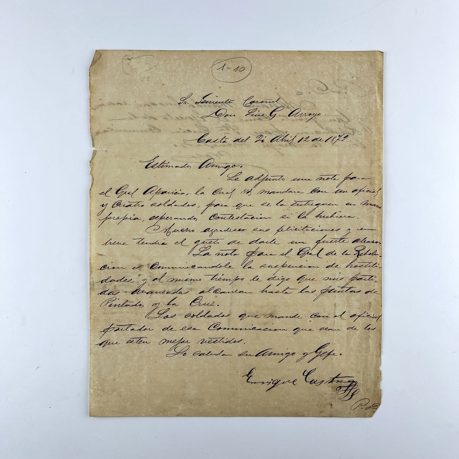 Carta Enrique Castro y Lino Arroyo