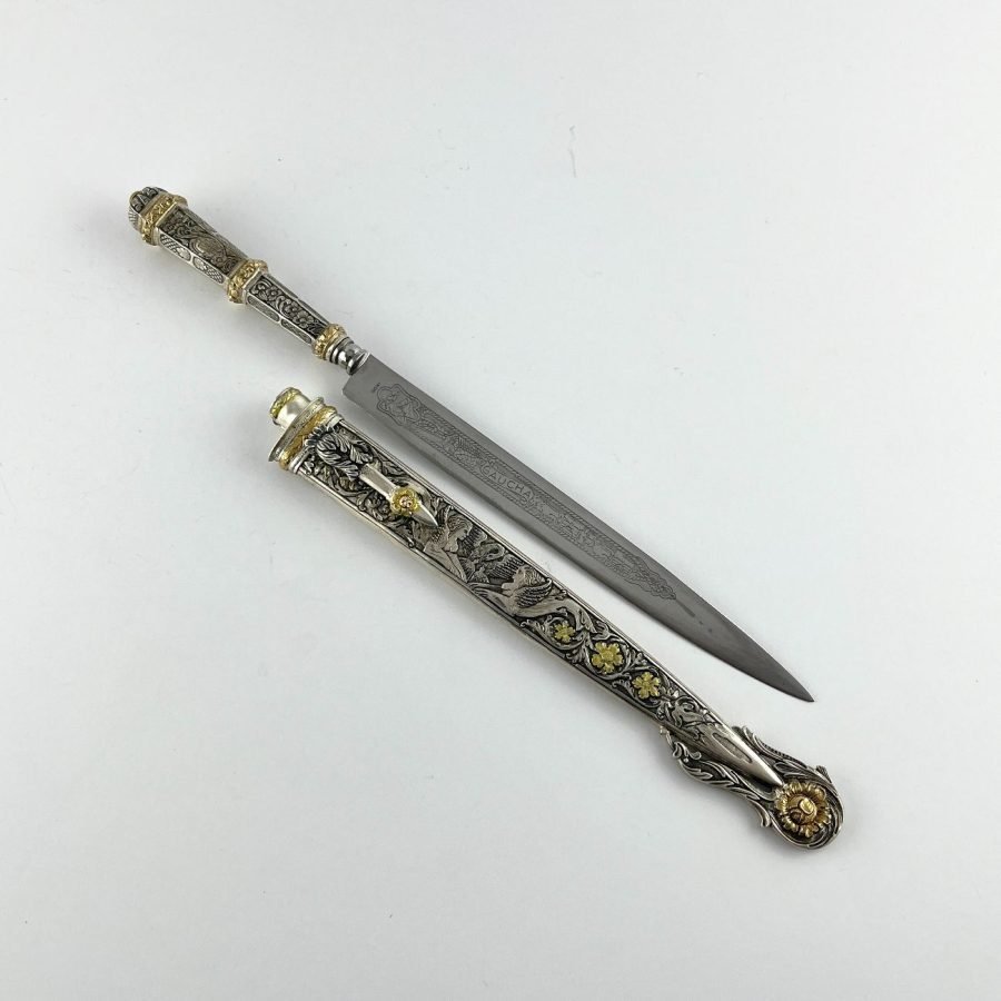 Cuchillo criollo "Corneta" en plata y oro - Imagen 2