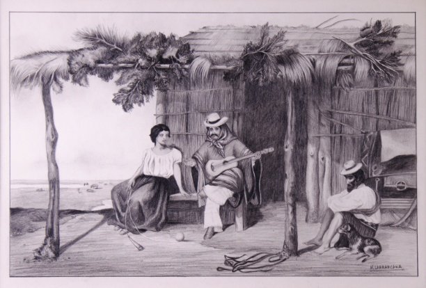 MERCEDES LARRAECHEA. “Bajo el alero, entre otros el gaucho con la guitarra”. Circa 1995.