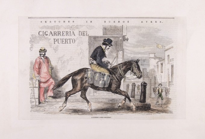 JEAN-LEÓN PALLIÈRE. “A Buenos Ayres Milkman. Sketches in Buenos Ayres”. 1858.