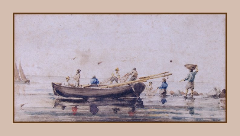 Anónimo. “Pescadores recogen la red”.