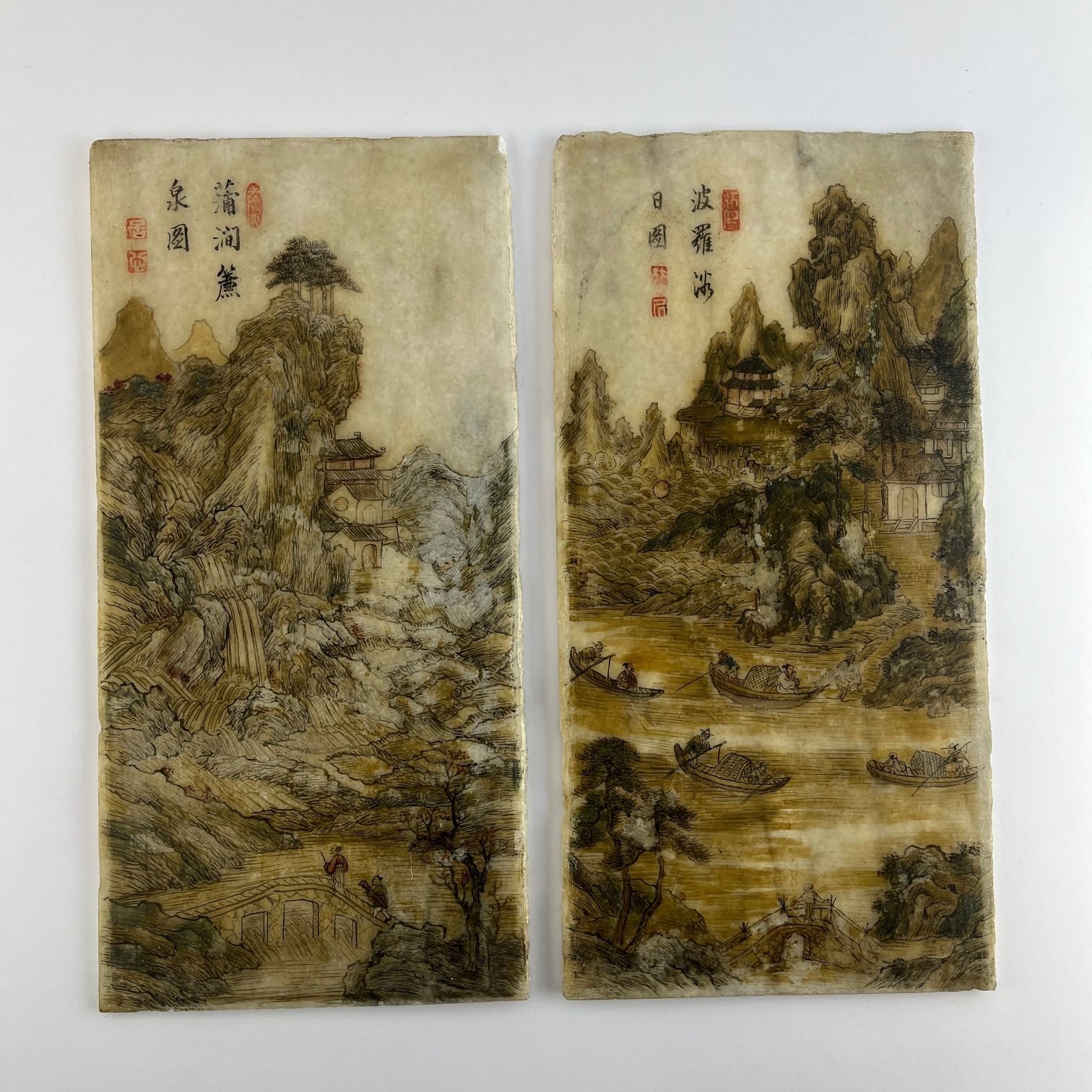 Conjunto de ocho paneles chinos en mármol