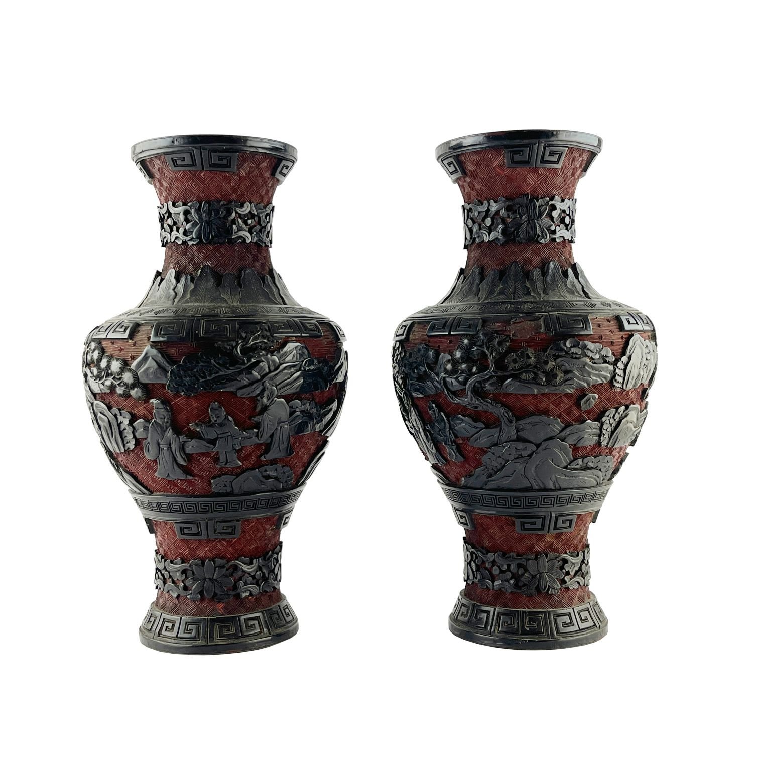 Par de jarrones chinos en laca cinabrio
