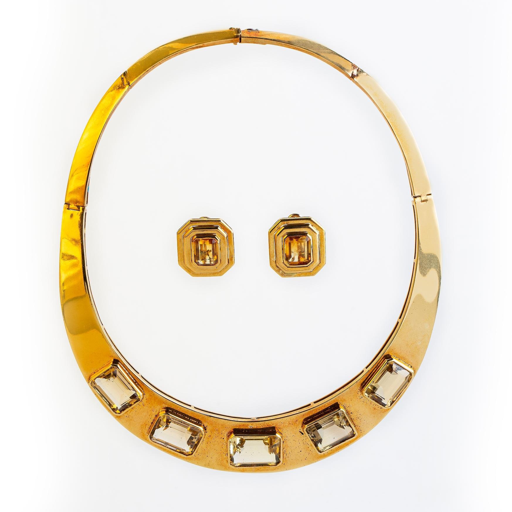 Gargantilla y caravanas oro 18 K y topacios