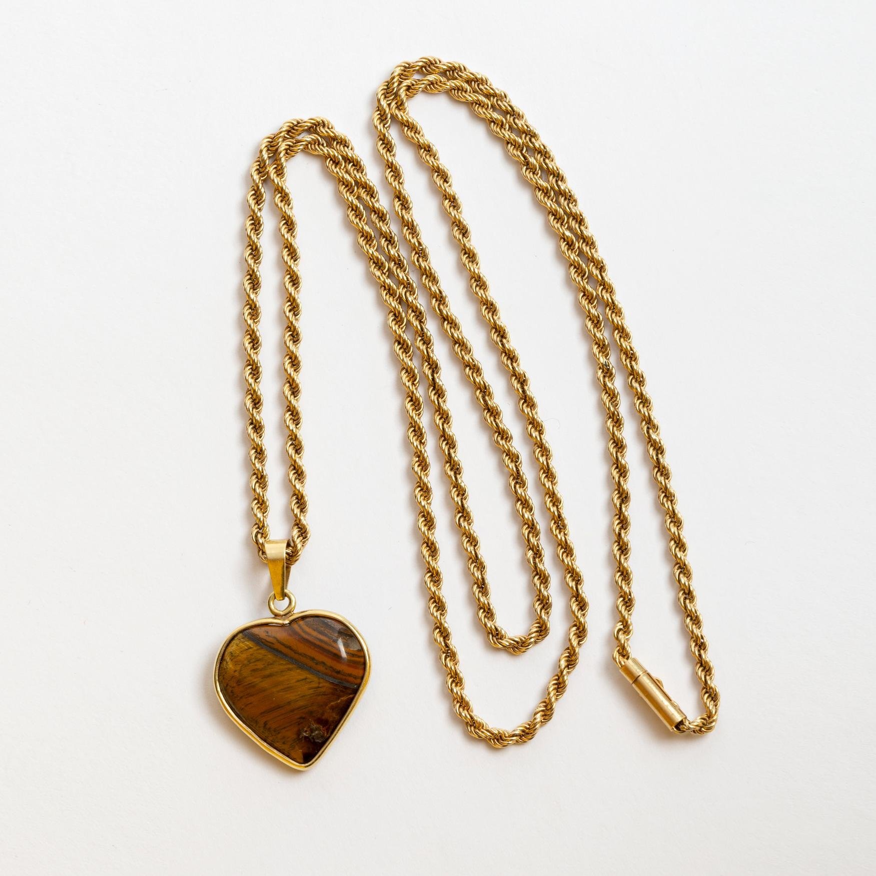 Cadena y colgante oro 18 K y ojo de tigre