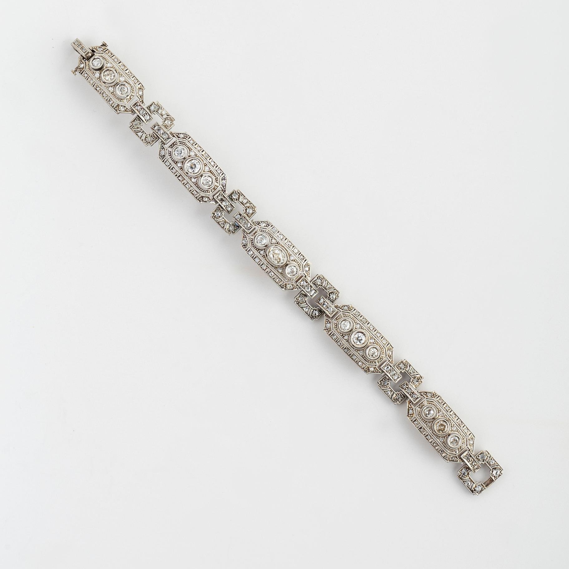 Pulsera art decó oro 18 K, diamantes y brillantes