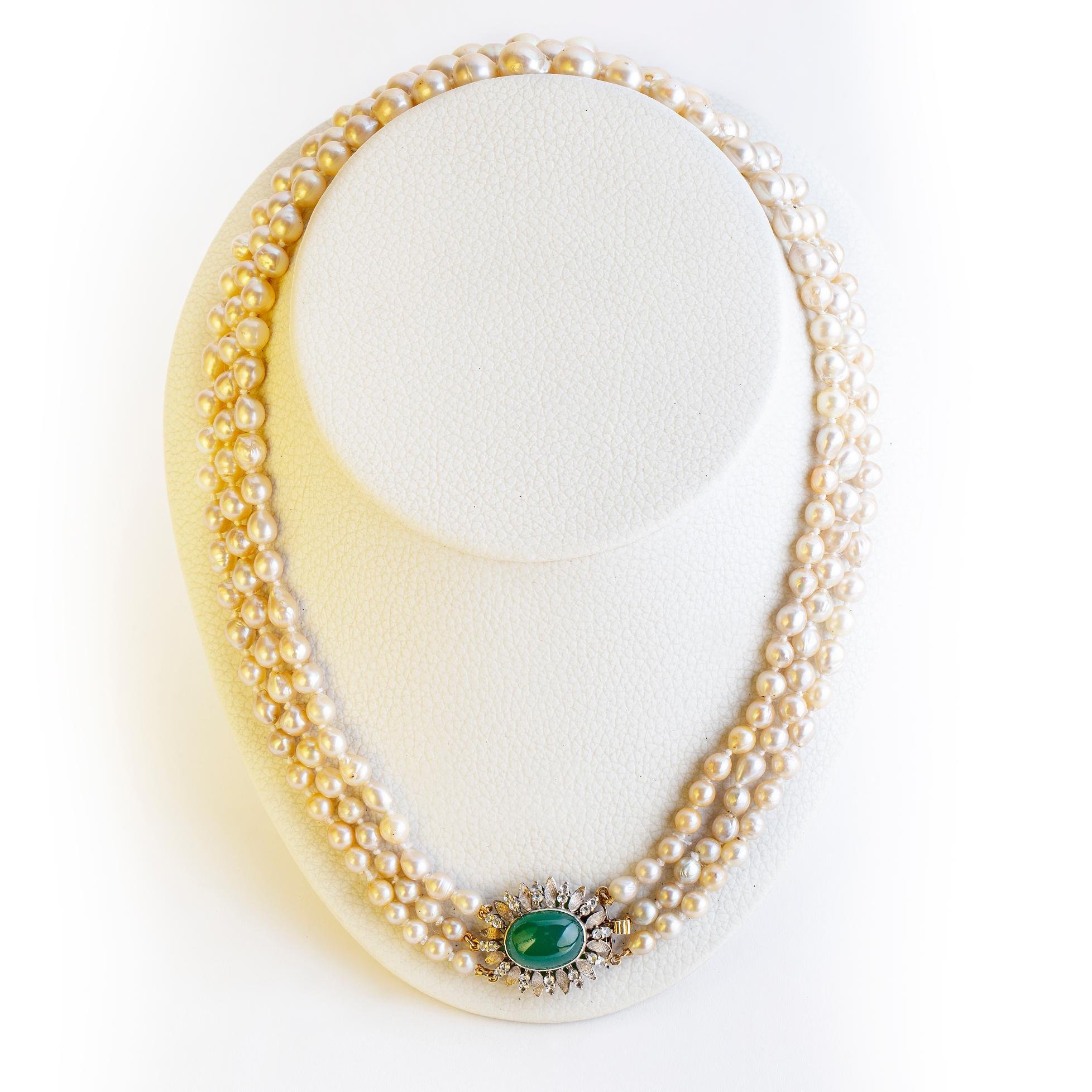 Collar perlas, oro 18 K, jade y zirconias