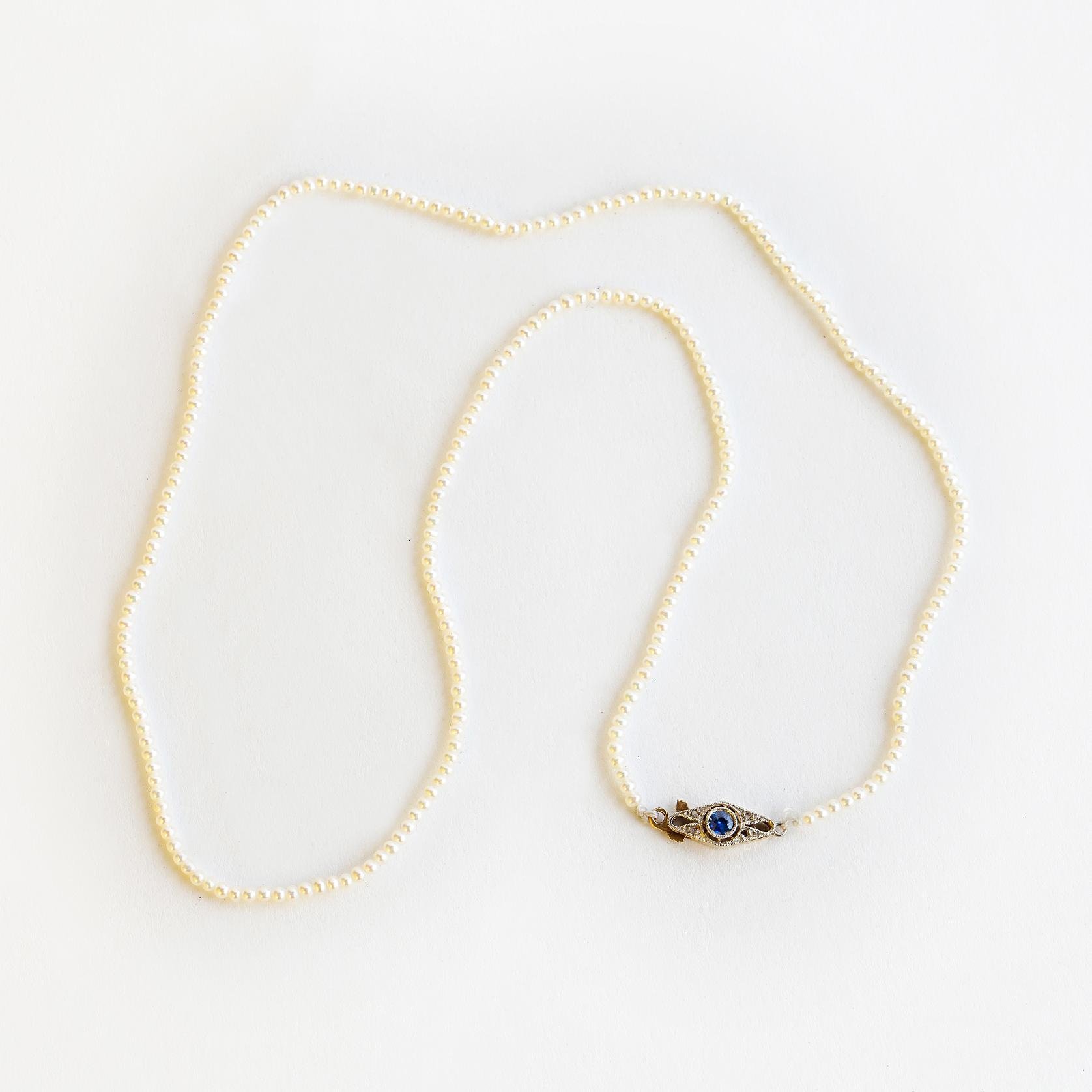 Collar perlas, oro 18 K y zafiro