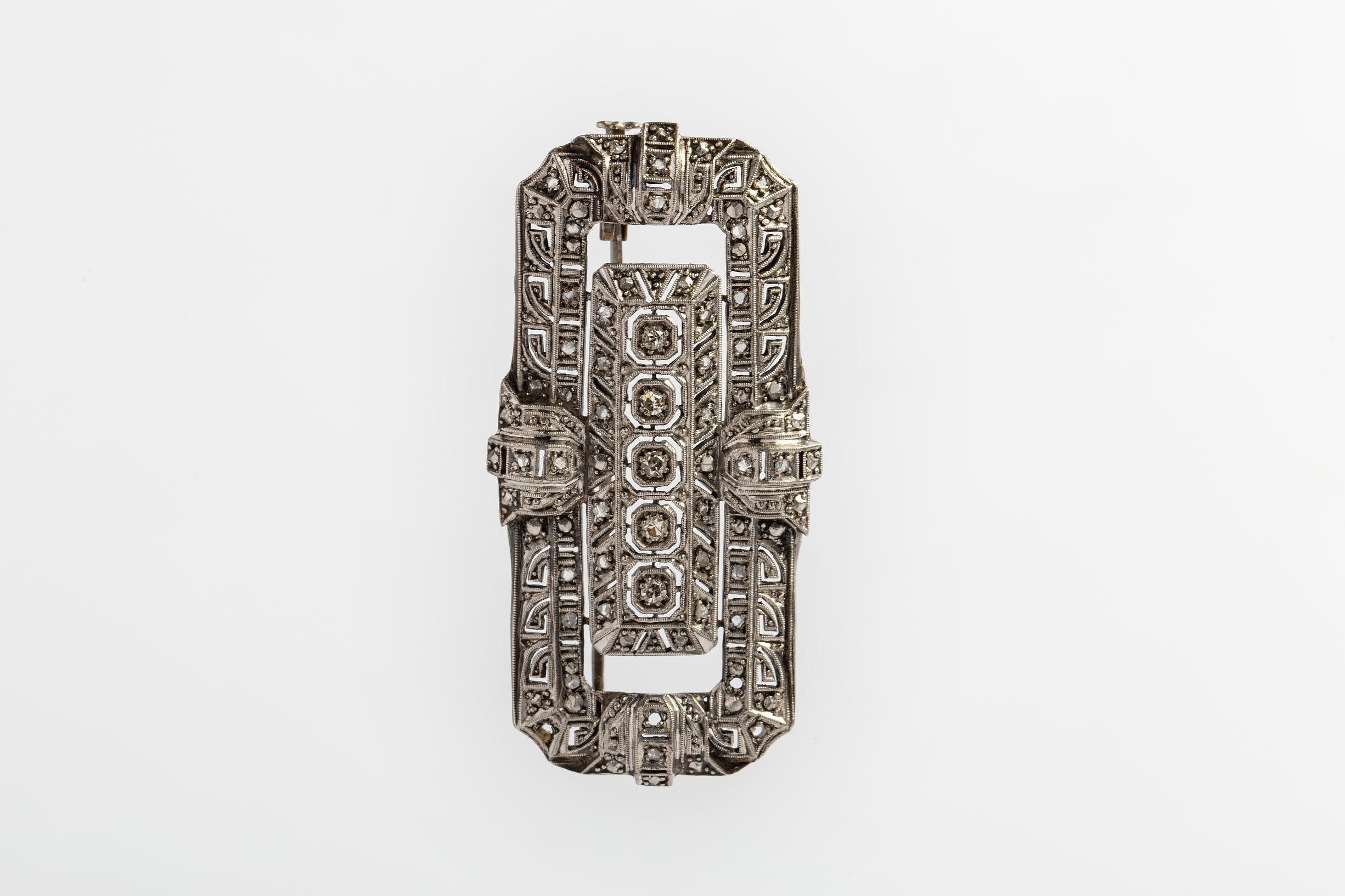 Plaqueta art decó oro 18 K, brillantes y diamantes - Imagen 3