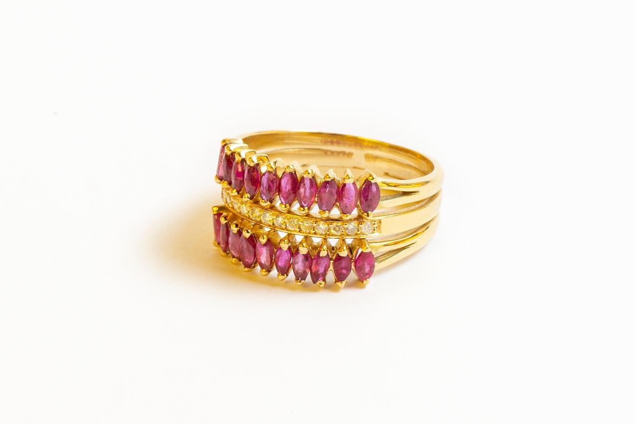 Anillo oro 18 K, brillantes y rubíes - Imagen 3