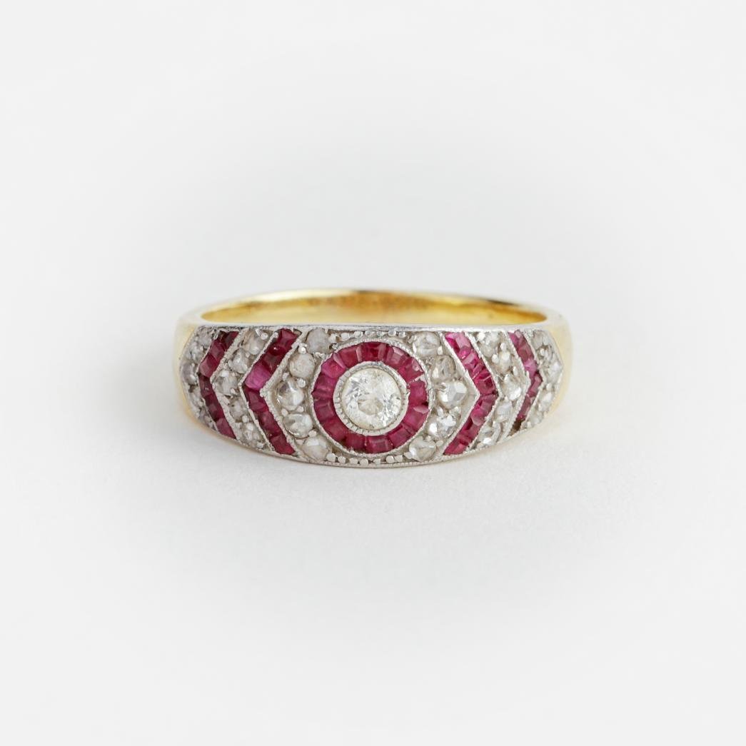 Anillo oro 18 K, brillante, rubíes y diamantes - Imagen 2