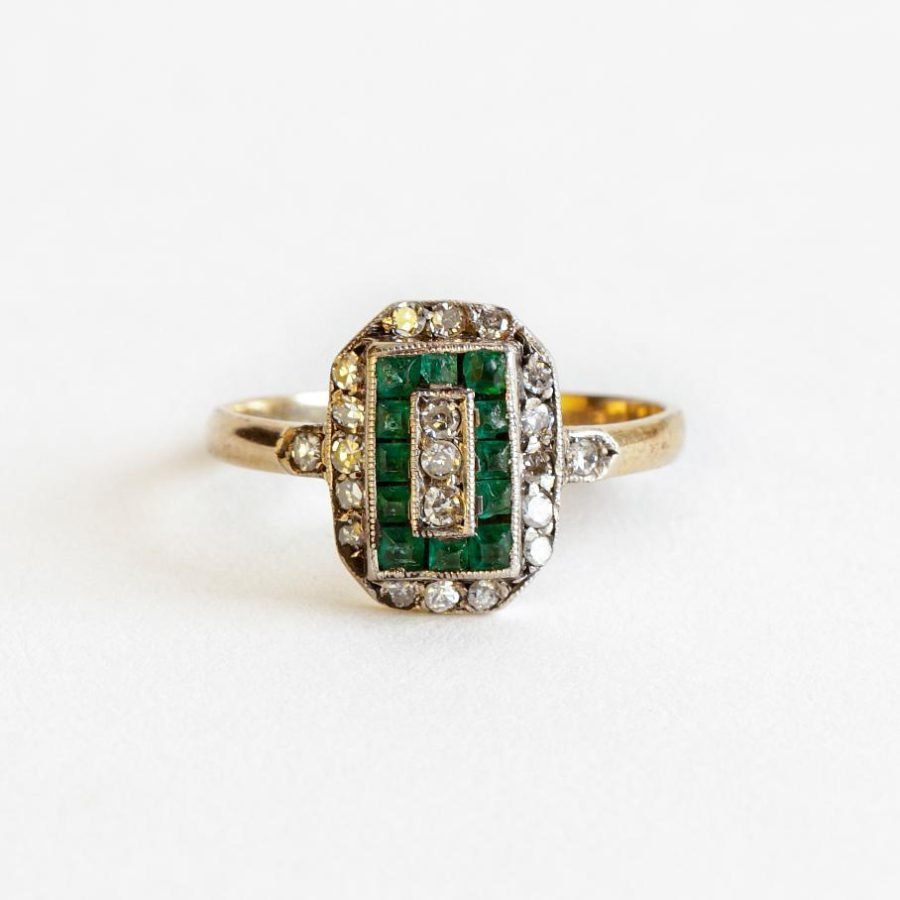 Anillo oro 18 K, brillantes y esmeraldas - Imagen 2