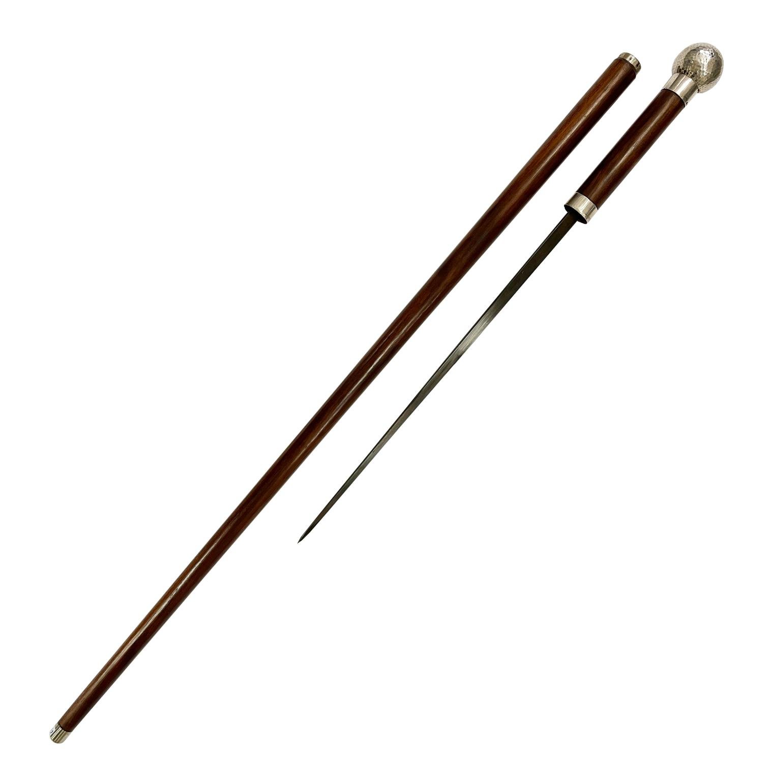 Bastón con estoque en madera y plata