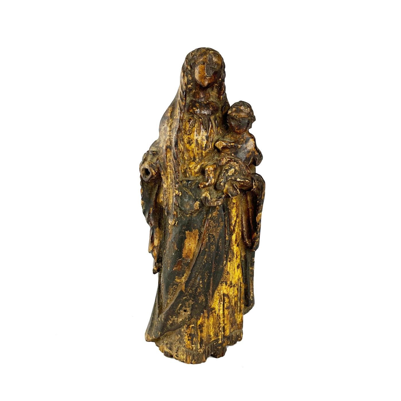 Escultura en madera tallada y policromada "Virgen con Niño"