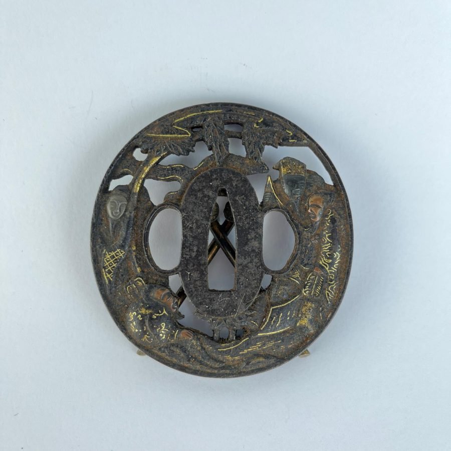 Tsuba japonesa en hierro, oro y cobre - Imagen 2