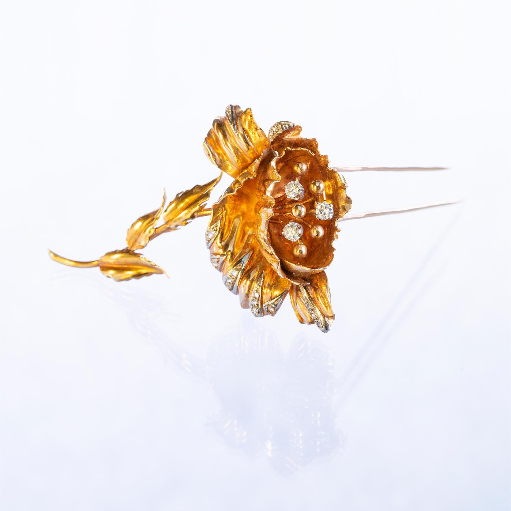 Prendedor oro 18 K amarillo y blanco, brillantes y diamantes - Imagen 2