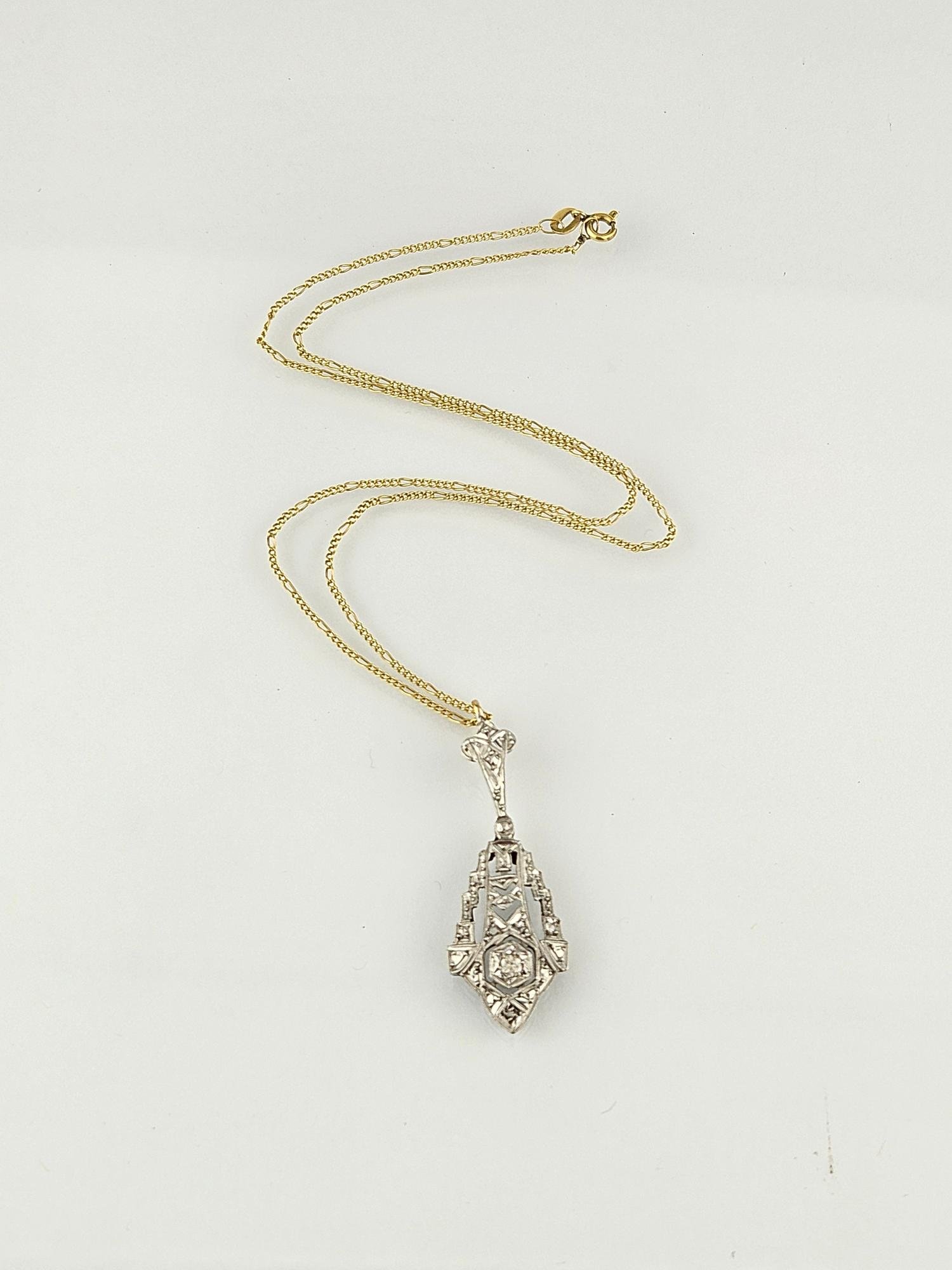 Colgante art decó oro 18 K blanco, brillantes y diamantes - Imagen 2