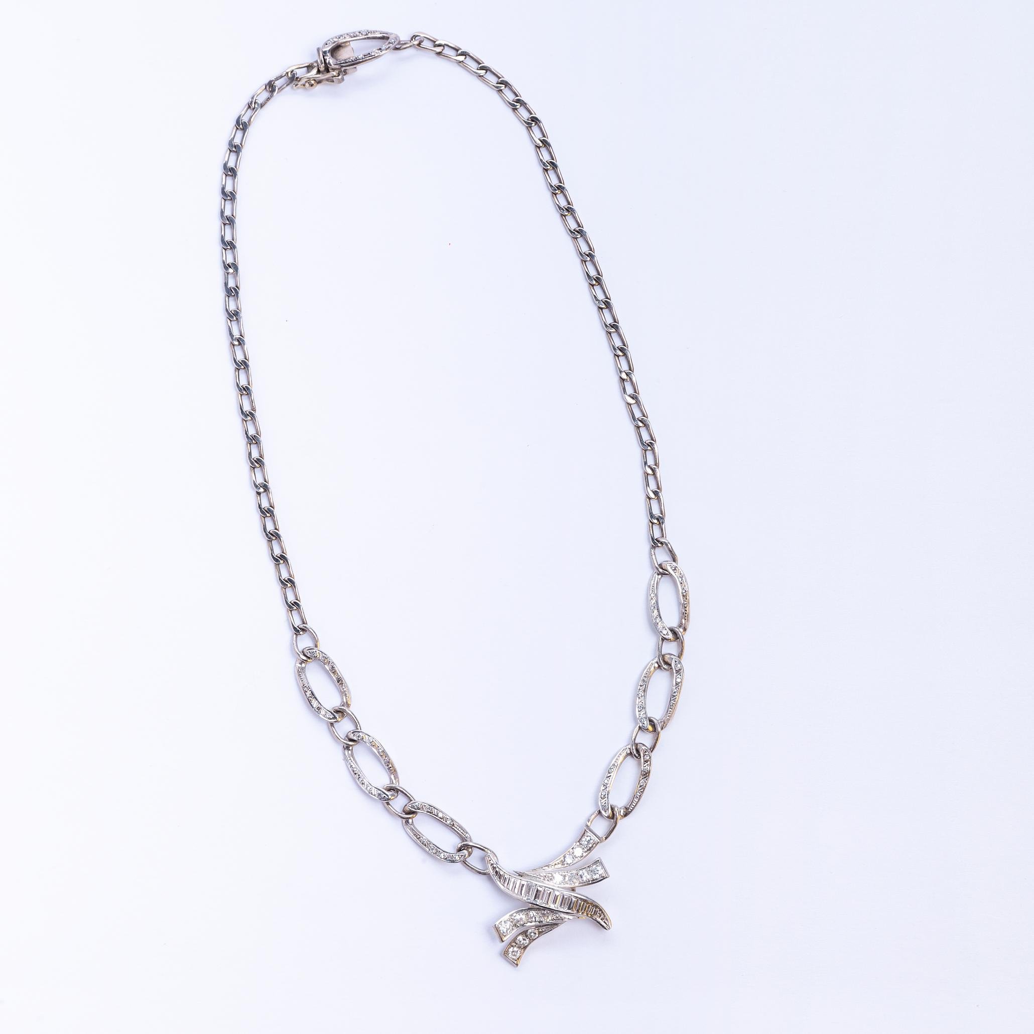 Gargantilla oro 18 K blanco, diamantes y brillantes