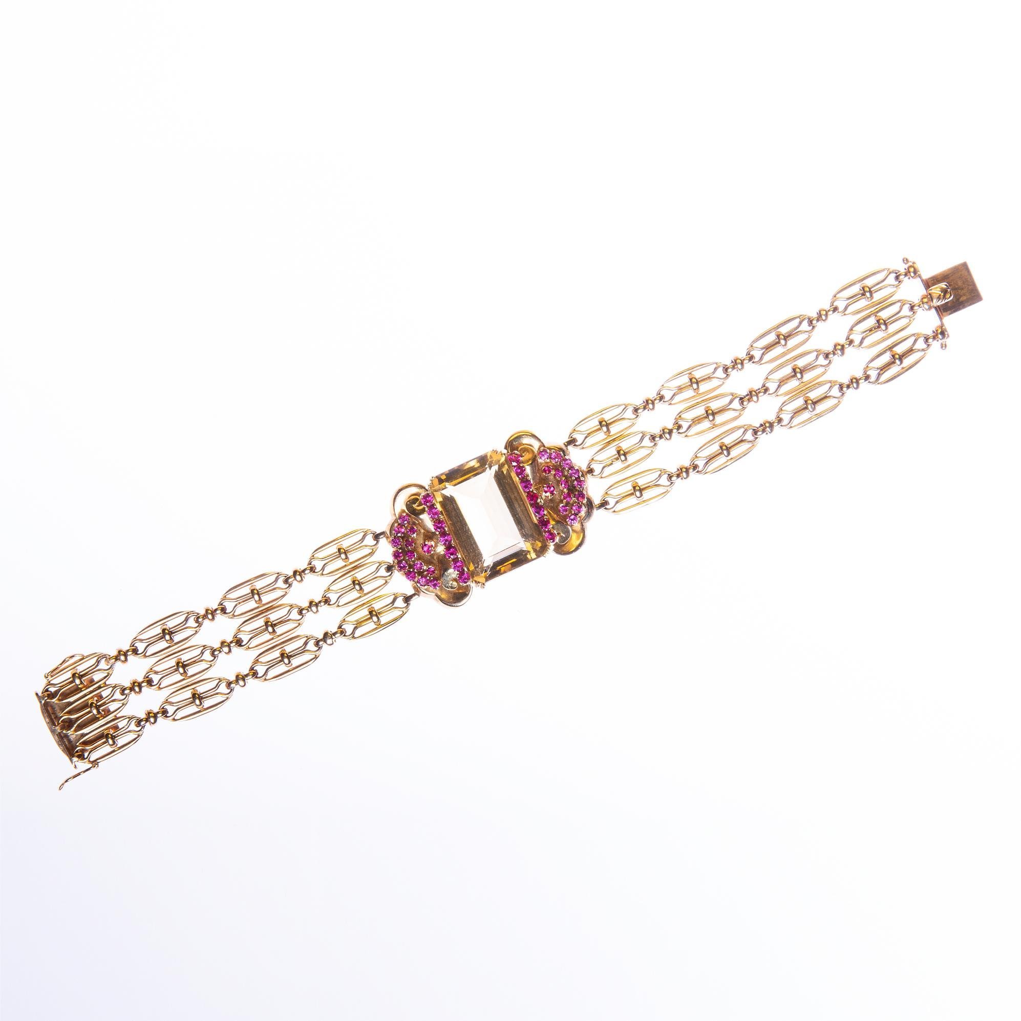 Pulsera oro 18 K amarillo, topacio y rubíes