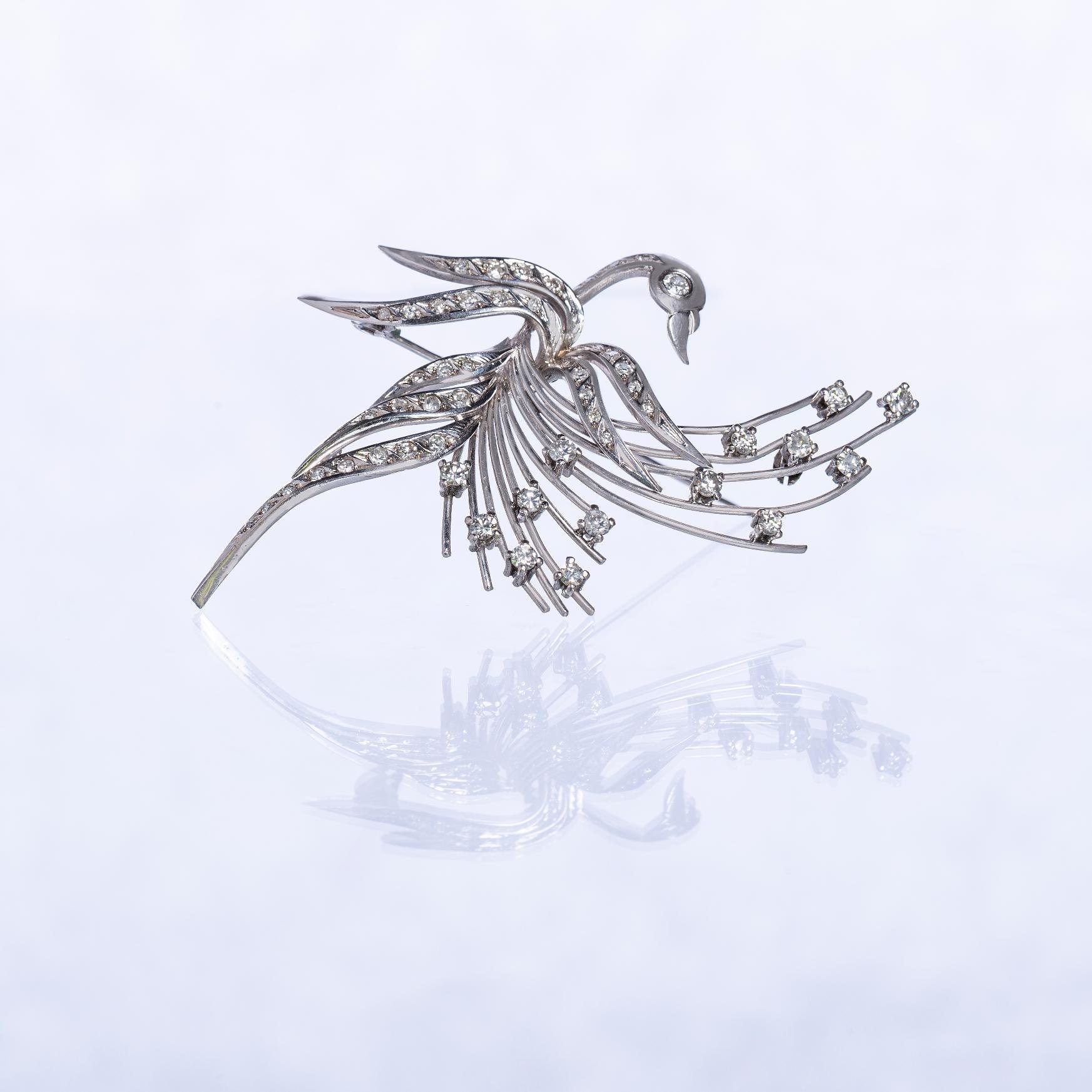 Prendedor oro 18 K blanco y brillantes