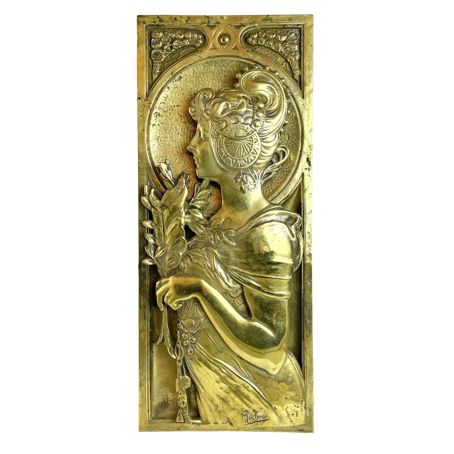 Placa Art Nouveau "Pluma" de Mucha