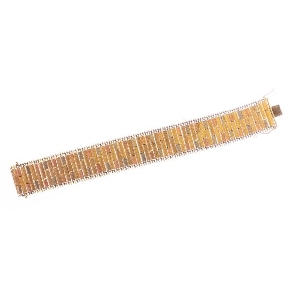 Brazalete oro 14 K amarillo, rosado y gris