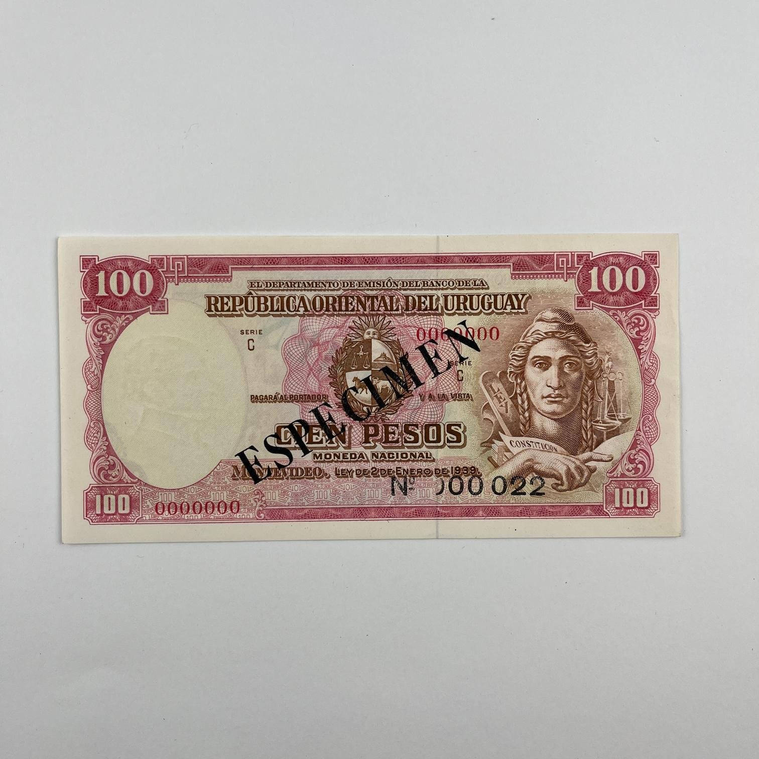 Uruguay Billete Espécimen 100 Pesos