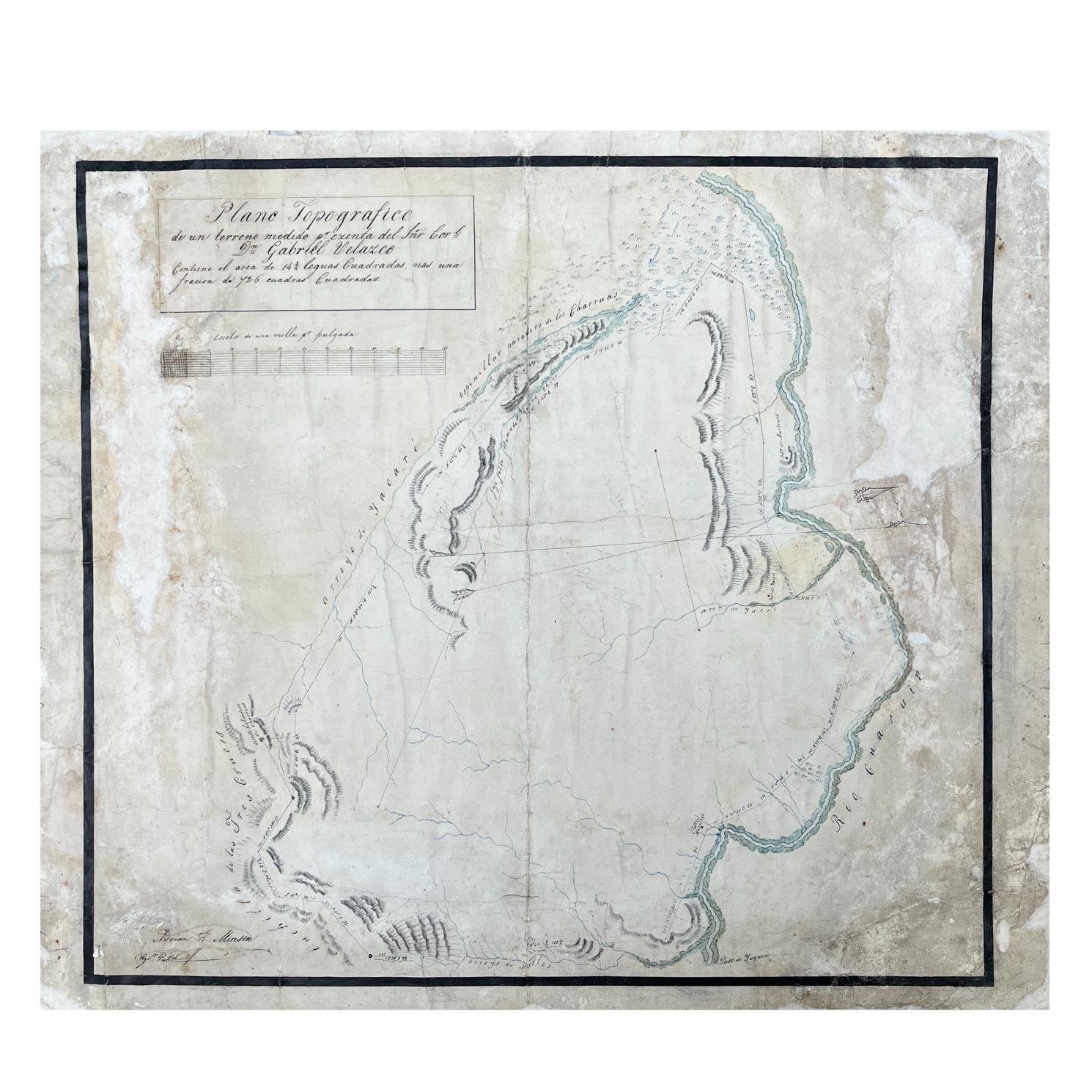 ADRIÁN H. MINSEN
Plano topográfico de un terreno medido por cuenta del Señor Coronel Dn Gabriel Velazco. 
De interés histórico.