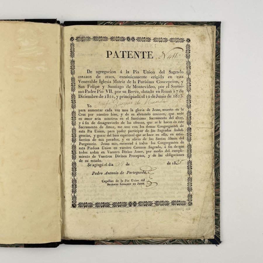 Devoto ejercicio para el Triduo de Carnestolendas                                                                                             Acompañado por:

PEDRO ANTONIO DE PORTEGUEDA: Patente (manuscrito: N. 411) De agregación á la Pia Union del Sagrado Corazón de Jesús - Imagen 2