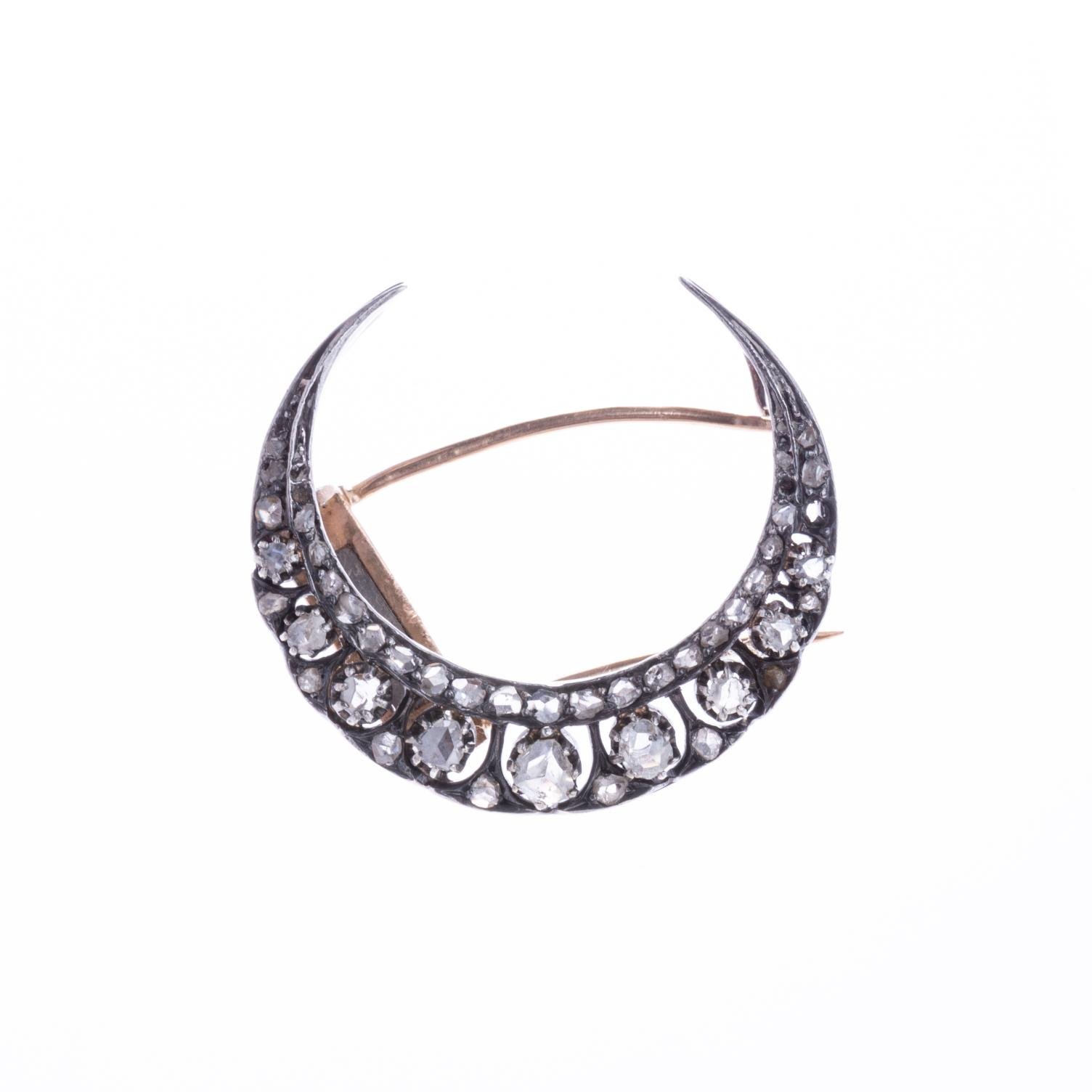 Prendedor s XIX oro amarillo, plata y diamantes