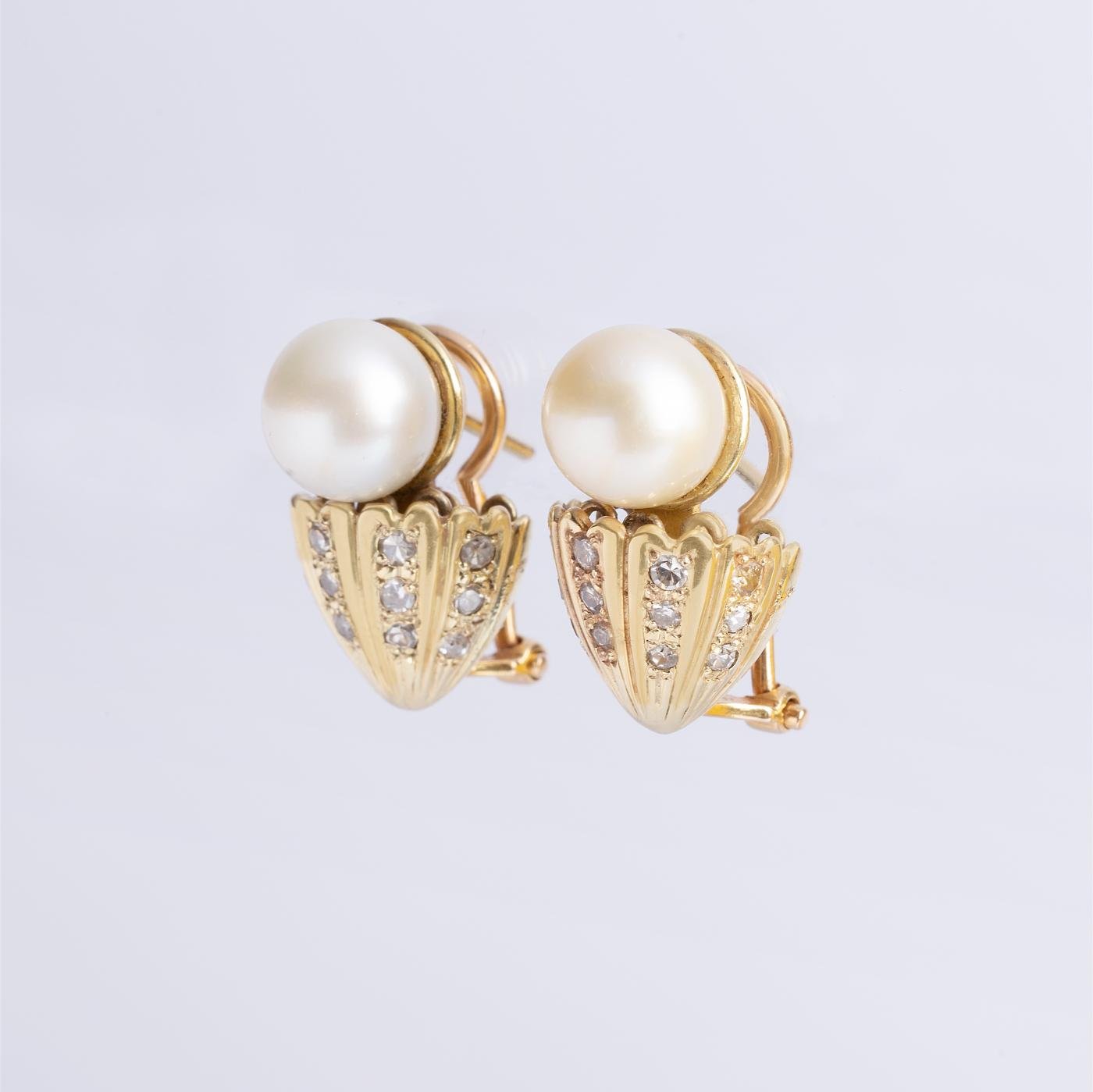Caravanas oro 18 K amarillo , perla y diamantes - Imagen 3