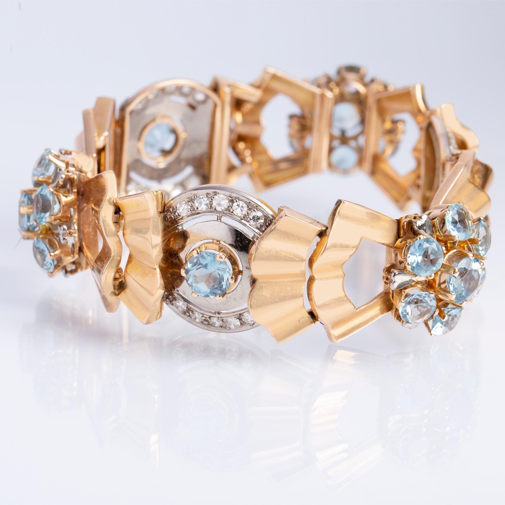 Pulsera oro 18 K amarillo y blanco, diamantes y aguamarinas - Imagen 3