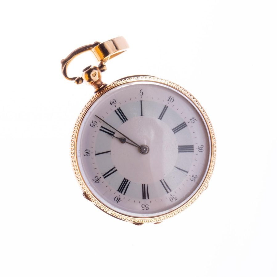 Reloj de bolsillo s. XIX  en oro 18 K amarillo y esmalte