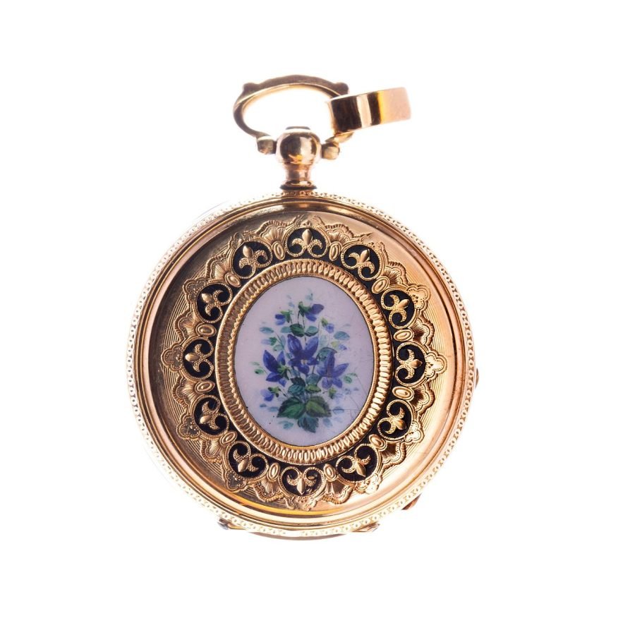 Reloj de bolsillo s. XIX  en oro 18 K amarillo y esmalte - Imagen 3