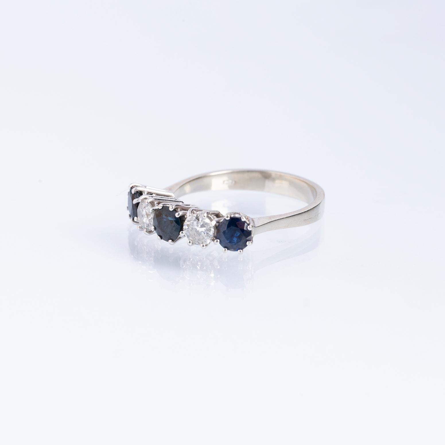 Anillo oro 18 K blanco, diamantes y zafiros - Imagen 2