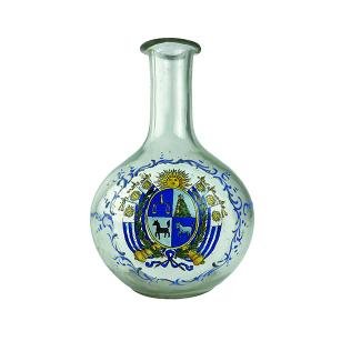 Botellón en vidrio soplado  “escudo de armas uruguayo antiguo"