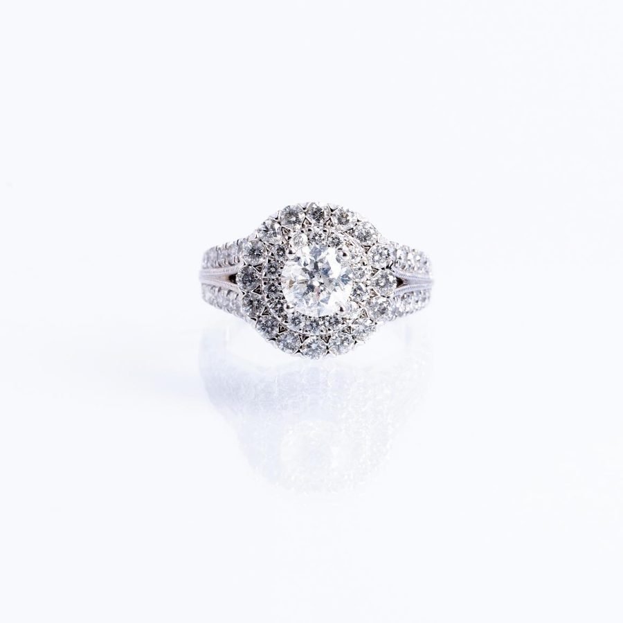 Anillo oro 14 K blanco y diamantes - Imagen 2